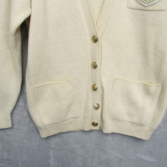Liz Claiborne Womens M Merino Wool Logo Preppy Shield Cardigan Vintage Acadermic - Picture 6 of 10